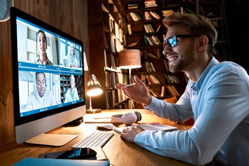 A man having a virtual meeting